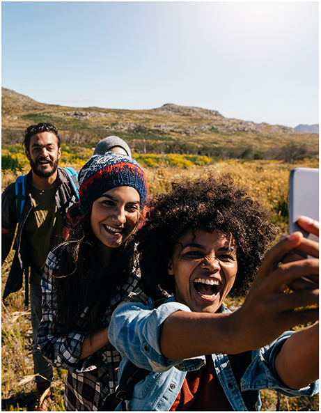 Friends waking Selfie on Hike